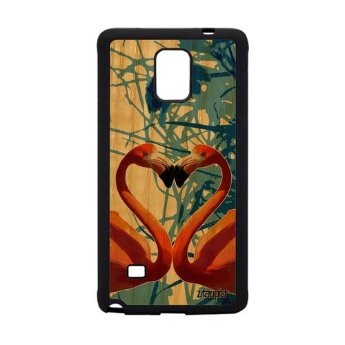 Coque Bois Flamand Rose Pour Galaxy Note 4 Silicone Feuilles C¿Ur Dessin Mobile Oiseau Love Etui Animaux Echassier Animal De Samsung