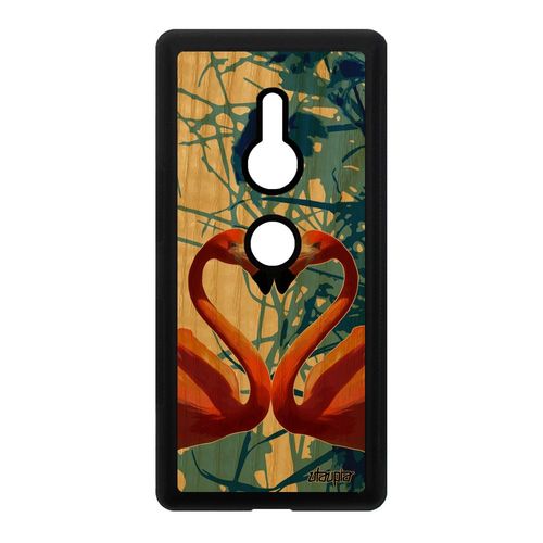 Coque Pour Sony Xperia Xz2 En Vrai Bois Silicone Flamand Rose Romantique Design De Protection 4g Echassier Bumper C¿Ur Animaux Amour