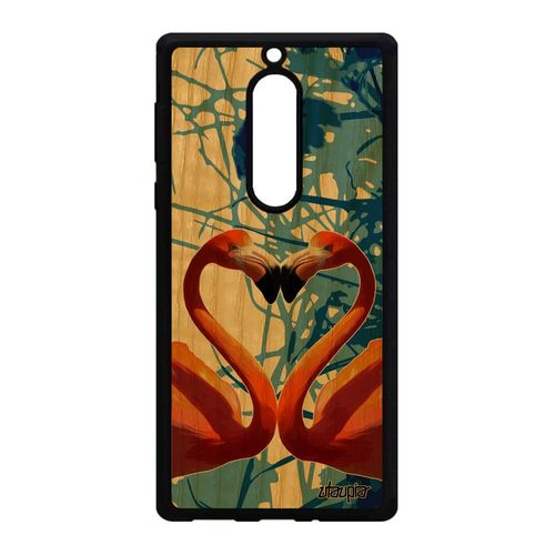 Coque En Bois Nokia 5 Silicone Flamand Rose Telephone Animal Design Oiseau Nature Case Animaux Bumper Love Romantique Feuilles Amour