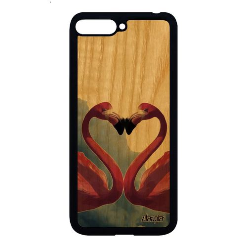Coque En Bois Pour Huawei Y6 2018 Silicone Flamand Rose Romantique Antichoc Telephone Oiseau 4g Animaux Bumper Ciel Design Nuage De