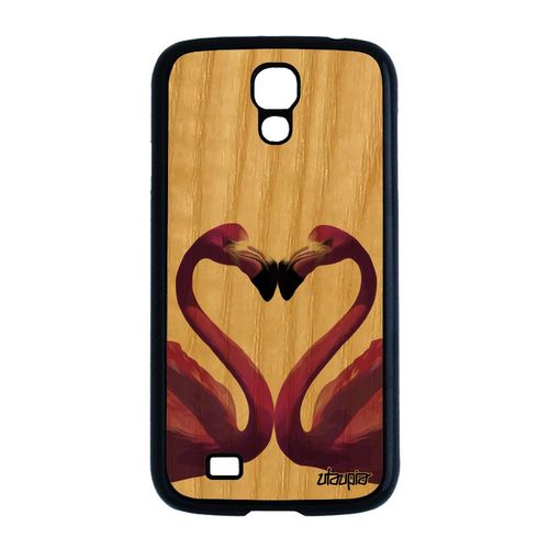 Coque En Bois Pour Samsung Galaxy S4 Et Silicone Flamand Rose Romantique Case Love Animaux Violet Jolie C¿Ur Originale Animal Amour