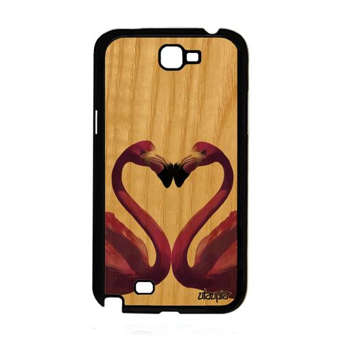 Coque Samsung Galaxy Note 2 Bois Silicone Flamand Rose Animal Originale Souple Romantique Etui Love Housse Oiseau Animaux C¿Ur Amour