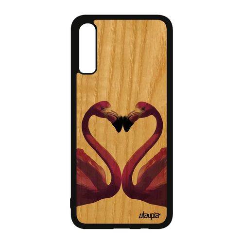Coque Samsung Galaxy A70 Bois Silicone Flamand Rose De Protection Violet Animal Unique Smartphone Romantique Design Antichoc Animaux