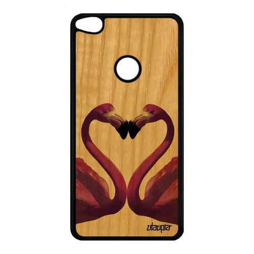 Coque Bois Pour Huawei P8/P9 Lite 2017 Silicone Flamand Rose Originale Violet Animaux Amour Romantique 4g Jolie Love Made In France