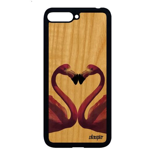 Coque Flamand Rose Telephone Huawei Y6 2018 Bois Silicone Case Love Animal Animaux Design Oiseau Amour Jolie Souple Violet Originale