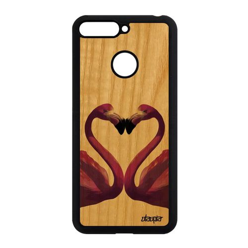 Coque Pour Honor 7a Bois Silicone Flamand Rose Amour Frêne Portable CUr Personnalisé Violet Love Romantique Animaux Jolie Antichoc