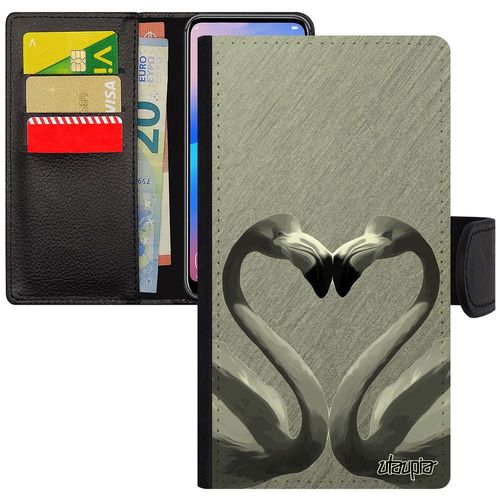 Coque Galaxy J3 2015 Portefeuille Porte Cartes Flamand Rose Animaux Design Oiseau Gris Leather Texture Caoutchouc Smartphone Samsung