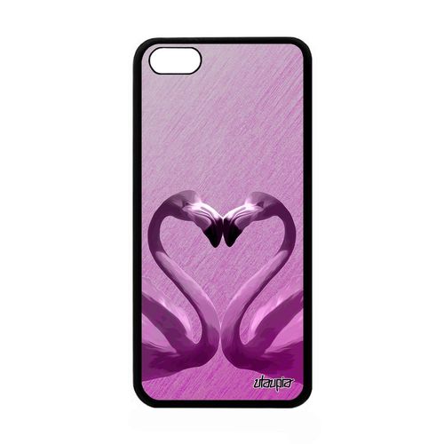 Coque Silicone Apple Iphone 5c Flamand Rose Romantique Echassier Noir Texture Amour C¿Ur Love Etui Design Rose Oiseau Made In France