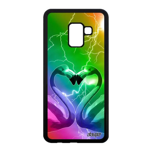Coque Samsung Galaxy A8 2018 En Silicone Flamand Rose Romantique Motif Design CUr Oiseau Multicolore De Protection Aluminium Animal