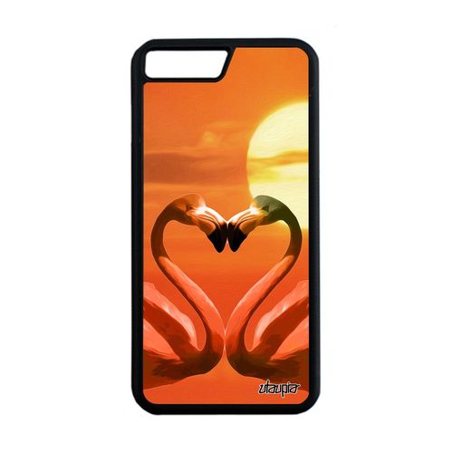 Coque Silicone Iphone 7 Plus Flamand Rose Animaux Oiseau Love Amour Couché De Soleil Romantique Souple 4g Design Afrique Ciel