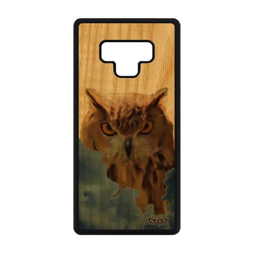 Coque Samsung Galaxy Note 9 Bois Silicone Hibou Nuage Oiseau Design Gris Ciel Antichoc Animal Animaux Case Chouette Unique De