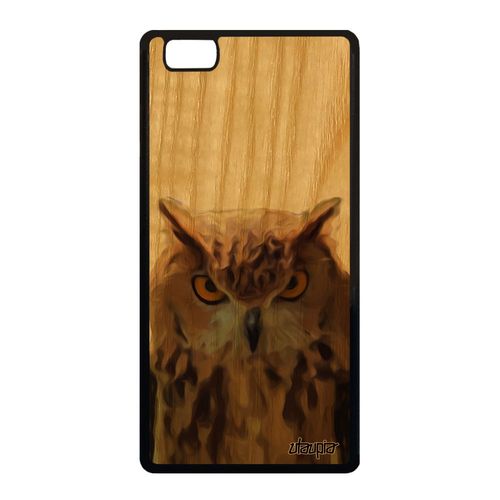Coque Pour Huawei P8 Lite 2015 Bois Naturel Silicone Hibou Rigide Marron Oiseau Chouette Originale Animaux Etui Design Animal Jolie