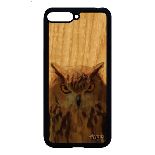 Coque De Protection Huawei Y6 2018 En Bois Silicone Hibou Design Smartphone Original Marron Antichoc Animaux Oiseau Chouette Animal