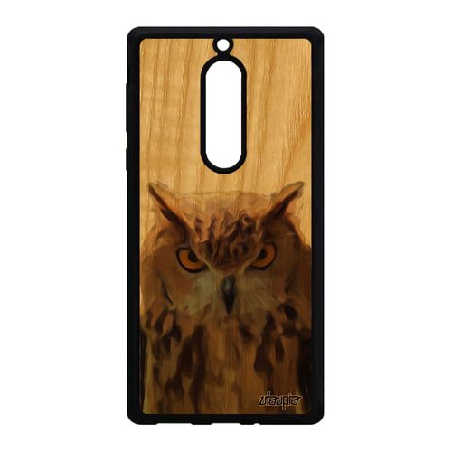 Coque Vrai Bois Veritable Silicone Hibou Antichoc Nokia 5 Oiseau Jolie Chouette Animal Design Housse Animaux Mobile Marron Originale