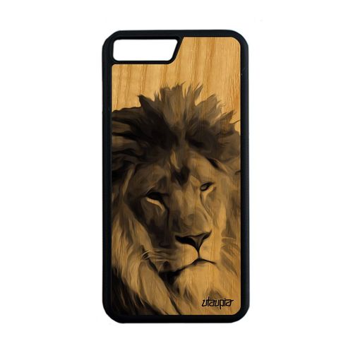 Coque Pour Iphone 8 Plus En Bois Silicone Lion Fauve Animaux Noir Et Blanc Housse Unique Mobile Noir Telephone Lionne Felin De