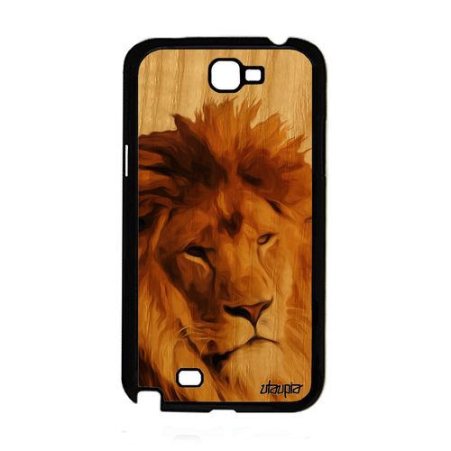 Coque En Bois Lion Pour Samsung Galaxy Note 2 Silicone Fauve Bumper Beige Design De Protection Animal Rigide Felin Roi Peinture Case