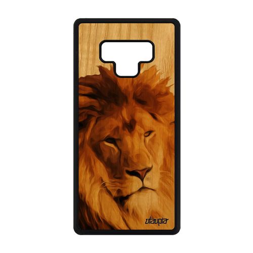 Coque Pour Samsung Galaxy Note 9 En Bois Silicone Lion Personnalisé Animal Bumper Telephone Felin Animaux Peinture Beige Nature Etui