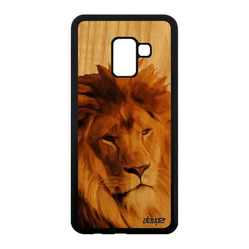 Coque Silicone Galaxy A8 2018 Bois Lion Nature Peinture Design Roi Beige Lionne Animal Housse Smartphone Animaux Cover Etui Samsung
