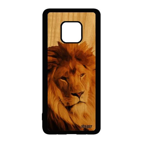 Coque Lion Pour Huawei Mate 20 Pro En Bois Silicone Felin Personnalisé Etui Beige Animaux Animal Roi Peinture Lionne Housse Design