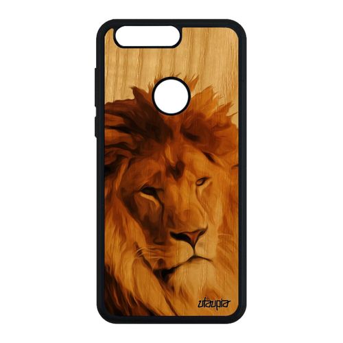 Coque Honor 8 Bois Veritable Silicone Lion Design Dessin Lionne Felin Beige Smartphone Animaux Peinture Gel Animal Roi De Protection