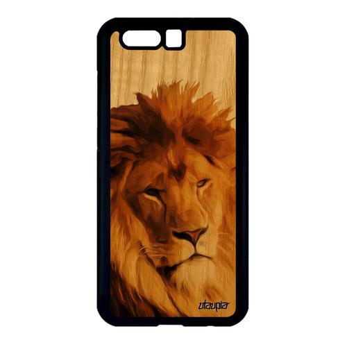 Coque Pour Honor 9 Bois Silicone Lion Animal Portable Lionne Fauve Peinture Roi Felin Animaux Stf-L09 Smartphone Design Nature Beige