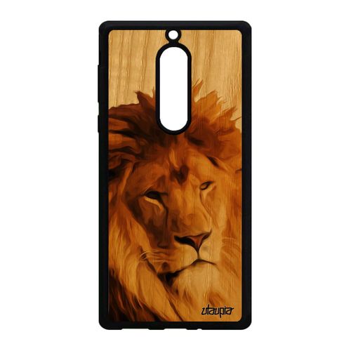 Coque Silicone Lion Pour Nokia 5 Bois Peinture Telephone Nature Roi Animaux Fauve Antichoc 4g Caoutchouc Animal Design Beige Felin