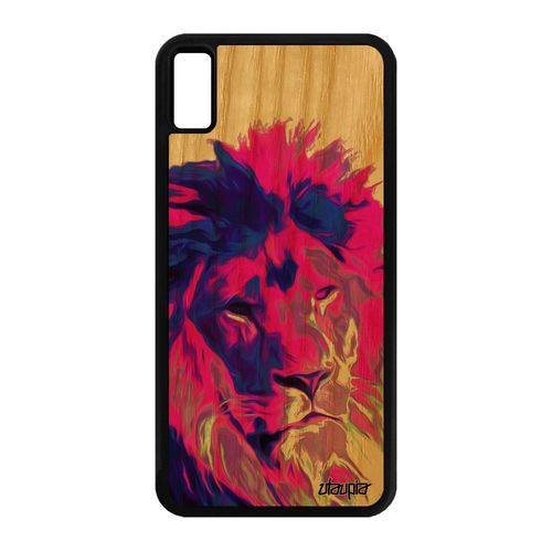 Coque Silicone Lion Iphone Xs Max Bois Street Art Pochoir Telephone Animaux Design Felin Peinture Antichoc Rose Made In France