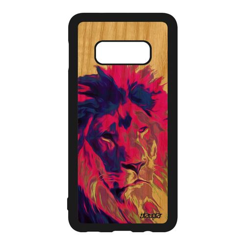Coque En Bois Lion Samsung Galaxy S10e Silicone Savane Rose Animal Lionne Pochoir Street Art Fauve Peinture 4g Felin Antichoc Design