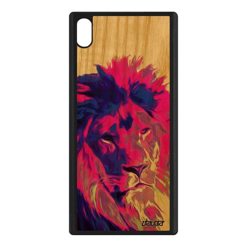 Coque Sony Xperia Xa1 Ultra Bois Silicone Lion Rose Animal Roi Lionne Savane Felin Pop Art Animaux Fauve Pochoir Etui Made In France