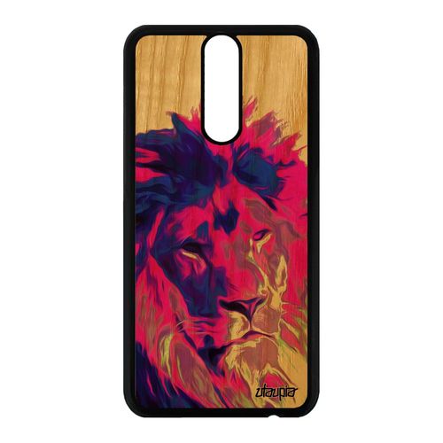 Coque Lion Antichoc Huawei Mate 10 Lite En Vrai Bois Silicone Peinture Savane Lionne De Protection Roi Unique Pop Art Rose Telephone