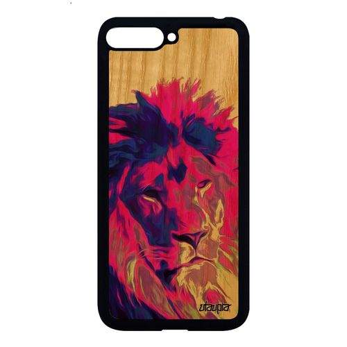 Coque Huawei Y6 2018 Bois Silicone Lion Pochoir Savane De Protection Rose Pop Art Roi Design Fauve Original Peinture Animaux Mobile