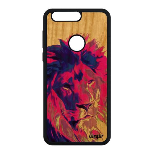 Coque Pour Honor 8 Bois Silicone Lion Antichoc Rigide Street Art Lionne Fauve Rose Peinture Pop Art Housse Animaux Felin Animal Roi