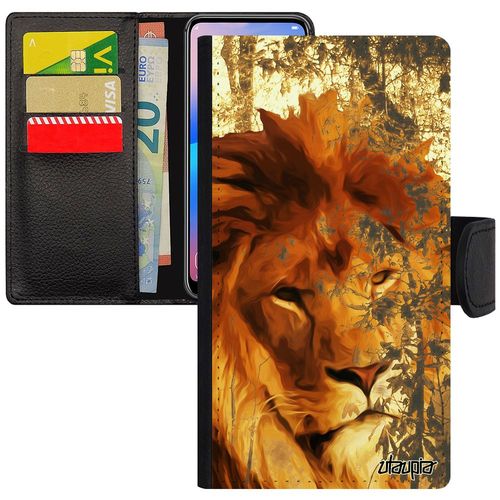 Coque Iphone 7 Plus Simili Cuir Porte Cartes Lion Lionne Motif Design Felin Fauve Housse Roi Orange Animaux Animal Antichoc De