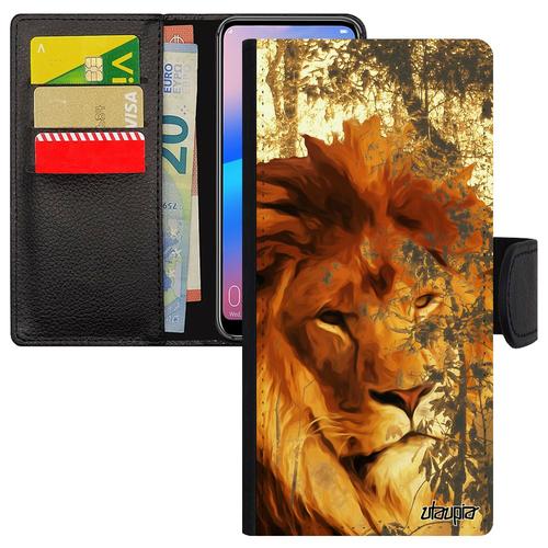 Coque Moto G7 Power Simili Cuir Rabat Lion 4g Fauve Animaux Design Animal Lionne Nature Orange Felin Pas Cher Roi À Clapet Motorola