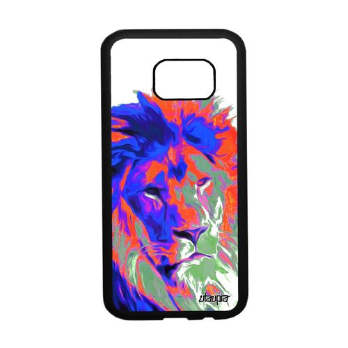 Coque Lion Pour Galaxy S7 Silicone Peinture Animaux Design Street Art Pop Art Mobile Pochoir Lionne Orange Animal Roi Fauve Samsung