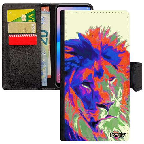 Coque Pour Huawei P10 Lite Portefeuille Lion Street Art Roi Savane Personnalisé Pop Art Pochoir Felin Orange Lionne Animal Animaux