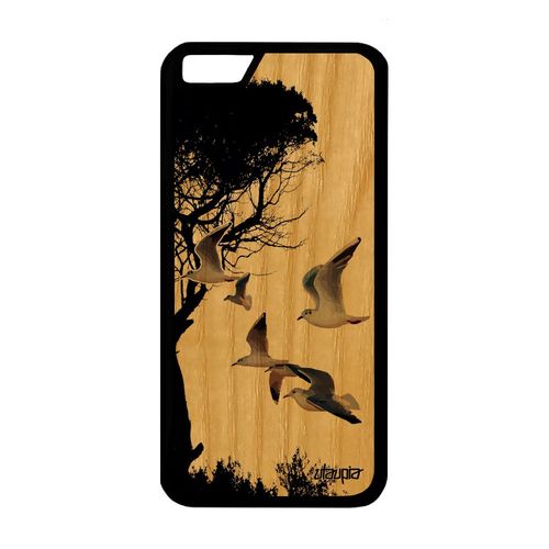 Coque Iphone 6 6s En Bois Silicone Oiseaux Mouettes Gris Peinture 32 Go Animal Mer Design Noir Nature Unique Animaux 4g Marin