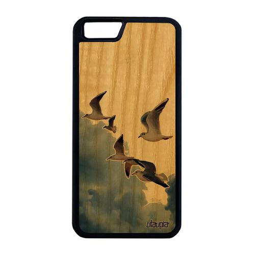 Coque Bois Antichoc Pour Iphone 6 6s Plus Silicone Oiseaux Mouettes 4g Marin Housse Frêne Beige Iphone 6+ Animal Animaux Nuage