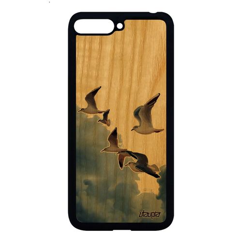 Coque Pour Huawei Y6 2018 Bois Silicone Oiseaux Mouettes Animal Mer Nature Marin Rigide Beige Nuage Antichoc Design Pas Cher Ciel De