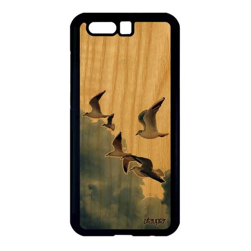 Coque Silicone Pour Honor 9 Vrai Bois Oiseaux Mouettes Telephone Beige Ciel Marin Nature 4g Nuage Mer Animaux Animal Made In France