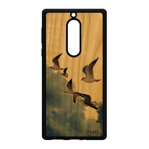 Coque Bois Nokia 5 Silicone Oiseaux Mouettes Mer Marin Personnalisé Animaux Nature Case Ta-1053 Ciel Design Beige Nuage Housse De