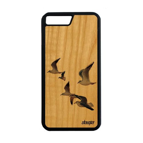 Coque Bois Silicone Iphone 7 Plus Oiseaux Mouettes Animaux Telephone Nature Housse Marron Marin Noir Design Rigide Animal Mer