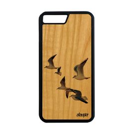 Coque En Bois Naturel Pour Iphone 8 Plus Silicone Oiseaux Mouettes Animaux Antichoc Marron Motif Design 4g Etui Animal Mer