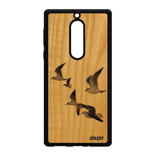 Coque Silicone Pour Nokia 5 En Bois Oiseaux Mouettes Originale Marron Animaux Telephone Souple Animal Nature Original Smartphone Mer
