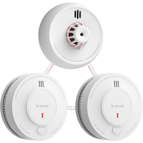 Ensemble de 2 Détecteurs de Fumée et de 1 Chaleur Interconnecté sans Fil, Batterie Scellée de 10 Ans, Conforme à en 14604 et BS 5446-2:2003, Pack de 3, Link+, HS21