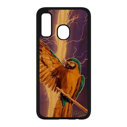 Coque Silicone Perroquet Samsung Galaxy A40 En Bois Et Bumper Eclair Design Violet Orage Case Smartphone Animaux Tropical Portable