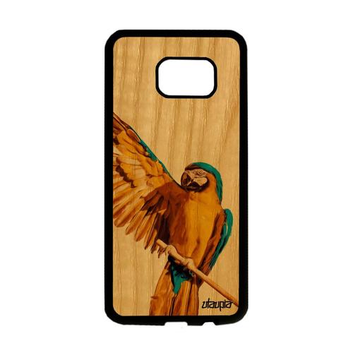 Coque Samsung Galaxy S7 Edge En Vrai Bois Silicone Perroquet Rigide Case Animaux Tropical Housse Jolie Animal Cover Jaune Design De