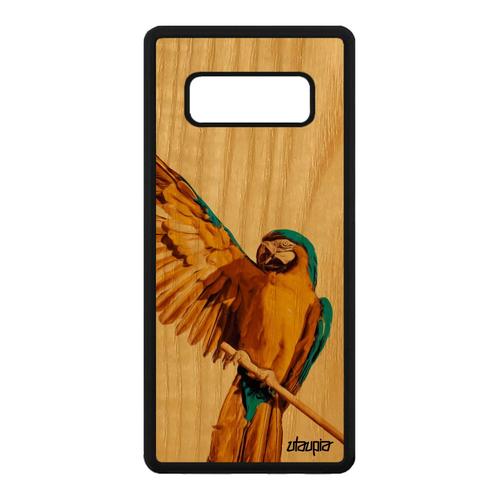 Coque Samsung Galaxy Note 8 En Bois Et Silicone Perroquet Perruche Design Tropical Jaune Telephone Oiseau Portable Jolie Case Animal
