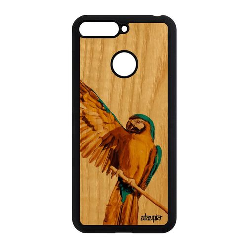 Coque Honor 7a En Bois Silicone Perroquet Originale Jolie Caoutchouc De Protection Jaune Perruche Unique Oiseau Animal Design Etui