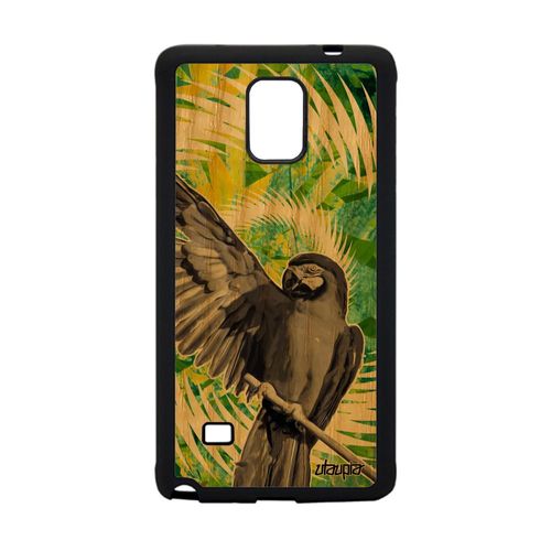 Coque Galaxy Note 4 En Bois Silicone Perroquet Smartphone Oiseau Telephone Animal Perruche Fleurs Animaux Vert Mandala Etui Samsung